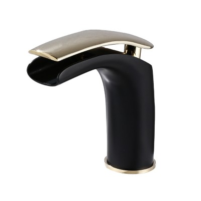 Elegant Designs Black Deck Mounted Bathroom Brass Water Tap Basin Faucet